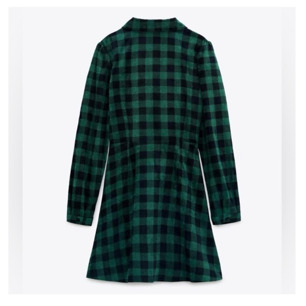 Zara Corduroy Green and Black Plaid Shirt Dress - Picture 7 of 7